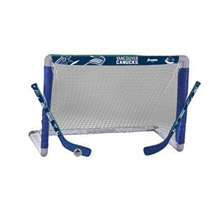 Franklin Sports NHL Vancouver Canucks Mini Hockey Set - Kids Indoor Knee Hockey Goal, Ball, + 2 Mini Hockey Stick Combo Set - Youth NHL Team Indoor Toy Knee Hockey Sets - NHL Official - Ages 3+