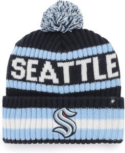 47 NHL Unisex-Adult Team Color Officially Licensed Primary Logo Bering Sport Knit Cuffed Pom Beanie Cold Weather Hat - Seattle Kraken Navy