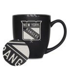 Rico Industries NHL Hockey New York Rangers 15oz Laser Engraved Matte Black Ceramic Bistro Mug - For Hot or Cold Drinks