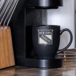 Rico Industries NHL Hockey New York Rangers 15oz Laser Engraved Matte Black Ceramic Bistro Mug - For Hot or Cold Drinks