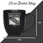Rico Industries NHL Hockey New York Rangers 15oz Laser Engraved Matte Black Ceramic Bistro Mug - For Hot or Cold Drinks