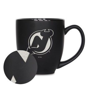 Rico Industries NHL Hockey New Jersey Devils 15oz Laser Engraved Matte Black Ceramic Bistro Mug - For Hot or Cold Drinks
