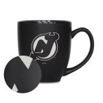 Rico Industries NHL Hockey New Jersey Devils 15oz Laser Engraved Matte Black Ceramic Bistro Mug - For Hot or Cold Drinks