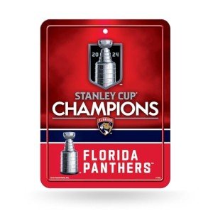 Rico Industries NHL Hockey Florida Panthers 2024 Stanley Cup Champions 8.5" x 11" Carbon Fiber Metal Parking Sign - Great for Man Cave, Bed Room, Office, Home Décor