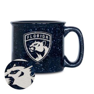 Rico Industries NHL Hockey Florida Panthers Navy Speckle 12oz Laser Engraved Campfire Mug