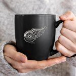 Rico Industries NHL Hockey Detroit Red Wings 15oz Laser Engraved Matte Black Ceramic Bistro Mug - For Hot or Cold Drinks