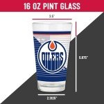 Rico Industries NHL Hockey Edmonton Oilers 16 oz Pint Glasses with Digitally Printed Logo, Set of 2 Classic Drinking Glasses, for Fans, Dishwasher Safe