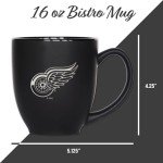 Rico Industries NHL Hockey Detroit Red Wings 15oz Laser Engraved Matte Black Ceramic Bistro Mug - For Hot or Cold Drinks