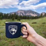 Rico Industries NHL Hockey Florida Panthers Navy Speckle 12oz Laser Engraved Campfire Mug