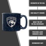 Rico Industries NHL Hockey Florida Panthers Navy Speckle 12oz Laser Engraved Campfire Mug