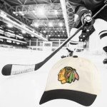 AMERICAN NEEDLE Chicago Blackhawks NHL Blue Line Adjustable Snapback Baseball Hat, Ivory/Black (EM004A-CBH-IBLK)