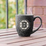 Rico Industries NHL Hockey Boston Bruins Black 16 oz Team Color Laser Engraved Speckled Ceramic Coffee Mug