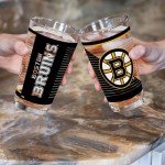 Rico Industries NHL Hockey Boston Bruins 16 oz Pint Glasses with Digitally Printed Logo, Set of 2 Classic Drinking Glasses, for Fans, Dishwasher Safe
