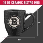 Rico Industries NHL Hockey Boston Bruins Black 16 oz Team Color Laser Engraved Speckled Ceramic Coffee Mug
