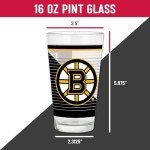 Rico Industries NHL Hockey Boston Bruins 16 oz Pint Glasses with Digitally Printed Logo, Set of 2 Classic Drinking Glasses, for Fans, Dishwasher Safe