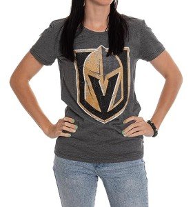 Calhoun NHL Surf & Skate Women's Distressed Print Fitted Crew Neck Premium T-Shirt (Vegas Golden Knights, Large)