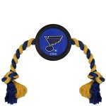 Pets First Dog Rubber Toy Tough Rubber with Heavy-Duty Dog Rope Tug Toy. NHL St. Louis Blues Puck Toy for Dogs & Cats. Play Hockey with Your Pet with This Licensed Dog Puck Rubber Cool Toy!