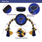 Pets First Dog Rubber Toy Tough Rubber with Heavy-Duty Dog Rope Tug Toy. NHL St. Louis Blues Puck Toy for Dogs & Cats. Play Hockey with Your Pet with This Licensed Dog Puck Rubber Cool Toy!