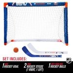 Franklin Sports New York Islanders Mini Hockey Set - Knee Hockey Goal, Ball, & 2 Hockey Stick Combo Set - Mini Goal Net - NHL Official Hockey Set , 28" x 20" x 12"