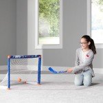 Franklin Sports New York Islanders Mini Hockey Set - Knee Hockey Goal, Ball, & 2 Hockey Stick Combo Set - Mini Goal Net - NHL Official Hockey Set , 28" x 20" x 12"