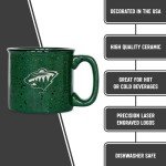 Rico Industries NHL Hockey Minnesota Wild Green Speckle 12oz Laser Engraved Campfire Mug