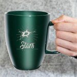 Rico Industries NHL Hockey Dallas Stars Sunburst 18oz Laser Engraved Ceramic Lustre Mug