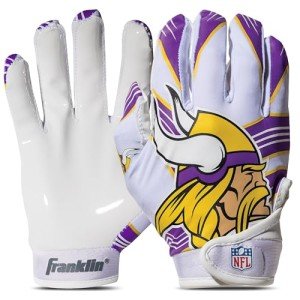 Franklin Sports Minnesota Vikings Youth NFL Football Receiver Gloves -For Kids - NFL Team Logos and Silicone Palm - Youth M/L Pair