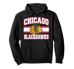 Chicago Blackhawks Stripe Black Officially Licensed Pullover Hoodie