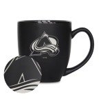 Rico Industries NHL Hockey Colorado Avalanche 15oz Laser Engraved Matte Black Ceramic Bistro Mug - For Hot or Cold Drinks