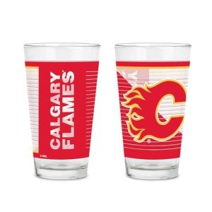 Rico Industries NHL Hockey Calgary Flames 16 oz Pint Glasses with Digitally Printed Logo, Set of 2 Classic Drinking Glasses, for Fans, Dishwasher Safe