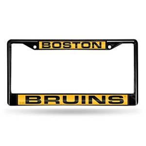 Rico Industries NHL Boston Bruins Black Black Laser Cut Chrome Frame 12" x 6" 12" x 6" Black Laser Cut Chrome Frame - Car/Truck/SUV Automobile Accessory