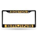 Rico Industries NHL Boston Bruins Black Black Laser Cut Chrome Frame 12" x 6" 12" x 6" Black Laser Cut Chrome Frame - Car/Truck/SUV Automobile Accessory