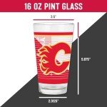 Rico Industries NHL Hockey Calgary Flames 16 oz Pint Glasses with Digitally Printed Logo, Set of 2 Classic Drinking Glasses, for Fans, Dishwasher Safe