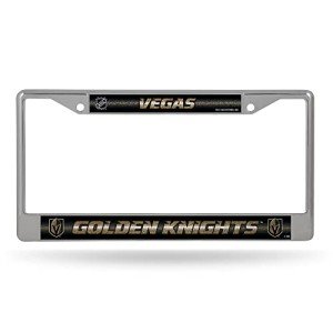 Rico Industries NHL Vegas Golden Knights Bling Chrome License Plate Frame with Glitter Accent