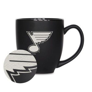 Rico Industries NHL Hockey St. Louis Blues 15oz Laser Engraved Matte Black Ceramic Bistro Mug - For Hot or Cold Drinks