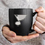 Rico Industries NHL Hockey St. Louis Blues 15oz Laser Engraved Matte Black Ceramic Bistro Mug - For Hot or Cold Drinks