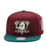 Mitchell & Ness Anaheim Mighty Ducks NHL 2 Tone Side Patch Snapback Hat Adjustable Cap - Burgundy/Dark Green