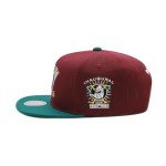 Mitchell & Ness Anaheim Mighty Ducks NHL 2 Tone Side Patch Snapback Hat Adjustable Cap - Burgundy/Dark Green