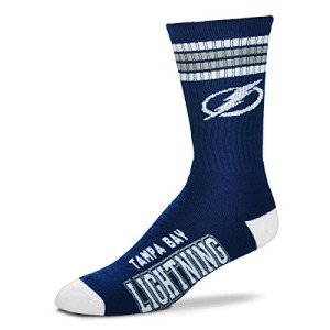 For Bare Feet NHL Tampa Bay Lightning 4 Stripe Deuce Crew Sock Team Color YOUTH