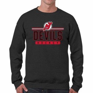 Wright & Ditson NHL Charcoal True Fan Crewneck Sweatshirt - Officially Licensed - Pre-Shrunk Cotton Blend Hockey Crewneck (New Jersey Devils - Charcoal, X-Large)