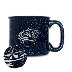 Rico Industries NHL Hockey Columbus Blue Jackets Navy Speckle 12oz Laser Engraved Campfire Mug