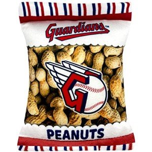 MLB Cleveland Guardians Plush Peanuts Snack Toy for Dogs & Cats with Embroidered Team Name & Logo with Inner Squeaker