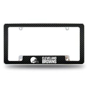 Rico Industries NFL Cleveland Browns Carbon Fiber 12" x 6" Chrome All Over Automotive License Plate Frame for Car/Truck/SUV
