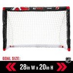 Franklin Sports New Jersey Devils Mini Hockey Set - Knee Hockey Goal, Ball, & 2 Hockey Stick Combo Set - Mini Goal Net - NHL Official Hockey Set , 28" x 20" x 12"