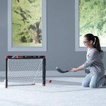 Franklin Sports New Jersey Devils Mini Hockey Set - Knee Hockey Goal, Ball, & 2 Hockey Stick Combo Set - Mini Goal Net - NHL Official Hockey Set , 28" x 20" x 12"