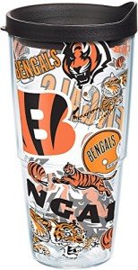 Tervis NFL Cincinnati Bengals All Over Tumbler with Wrap and Black Lid, 1 Count (Pack of 1), Clear
