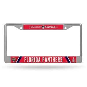 Rico Industries NHL Hockey Florida Panthers 2024 Stanley Cup Champions 12" x 6" Chrome Frame with Decal Inserts - Car/Truck/SUV Automobile Accessory