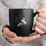 Rico Industries NHL Hockey San Jose Sharks 15oz Laser Engraved Matte Black Ceramic Bistro Mug - For Hot or Cold Drinks