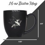 Rico Industries NHL Hockey San Jose Sharks 15oz Laser Engraved Matte Black Ceramic Bistro Mug - For Hot or Cold Drinks