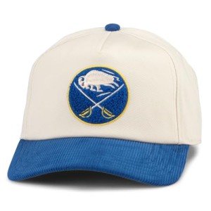 AMERICAN NEEDLE Buffalo Sabres NHL Burnett Adjustable Snapback Baseball Hat, Ivory/Royal (23020A-BUS-IROY)